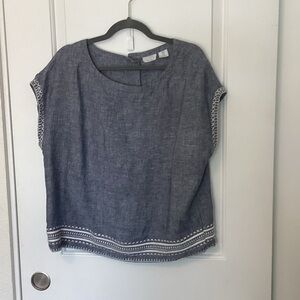 Sigrid Olsen Blue Blouse with White embroidered Trim M